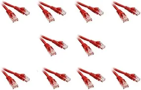 10 Pack Cat5e Ethernet Patch Cable, Snagless/Molded Boot 5 Feet Red, CNE486180