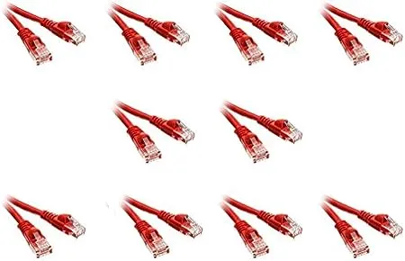 10 Pack Cat5e Ethernet Patch Cable, Snagless/Molded Boot 5 Feet Red, CNE486180