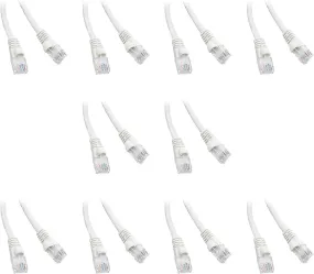 10 Pack Cat6 Snagless/Molded Boot, Ethernet Patch Cable 10 Feet White, CNE15089