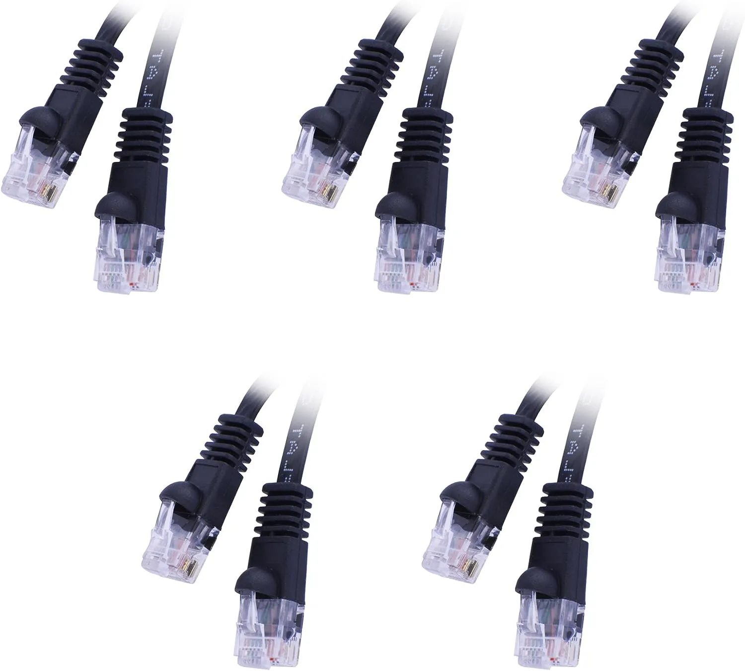 15-Feet Premium Ultra CAT6 550 MHZ Flat Patch Cable, 5-Pack, Black (CNE44382x5)