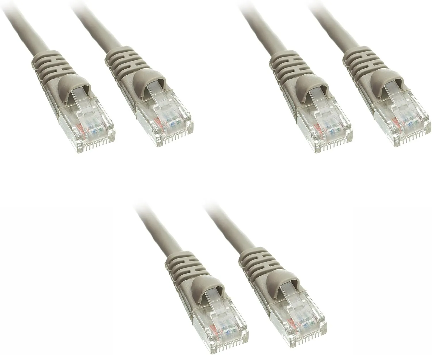 3 Pack Cat5e Ethernet Patch Cable, Snagless/Molded Boot 5 Feet Gray, CNE17229