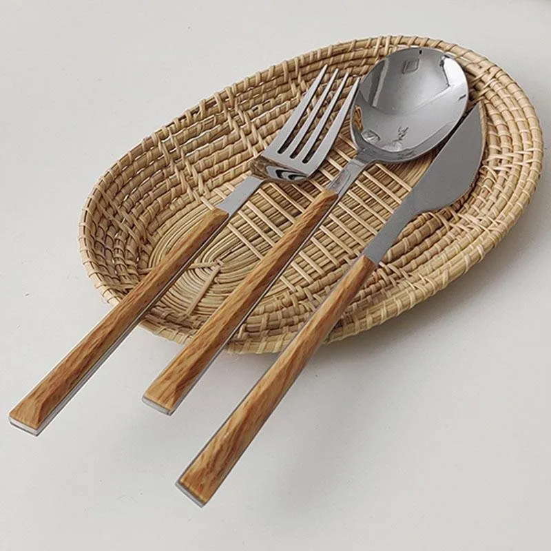 3 Piece Stainless Flatware Wooden Handle Silverware