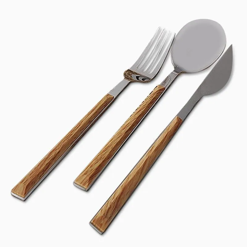 3 Piece Stainless Flatware Wooden Handle Silverware