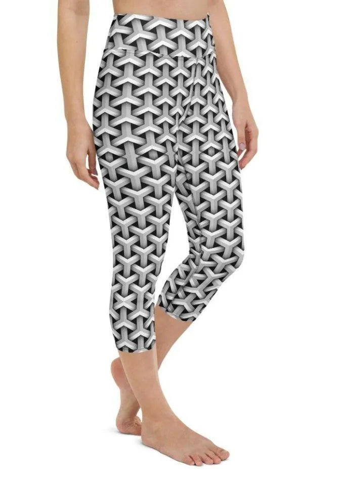 3D Woven Metallic Print Yoga Capris