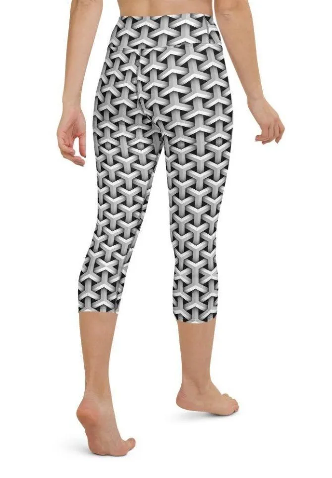 3D Woven Metallic Print Yoga Capris