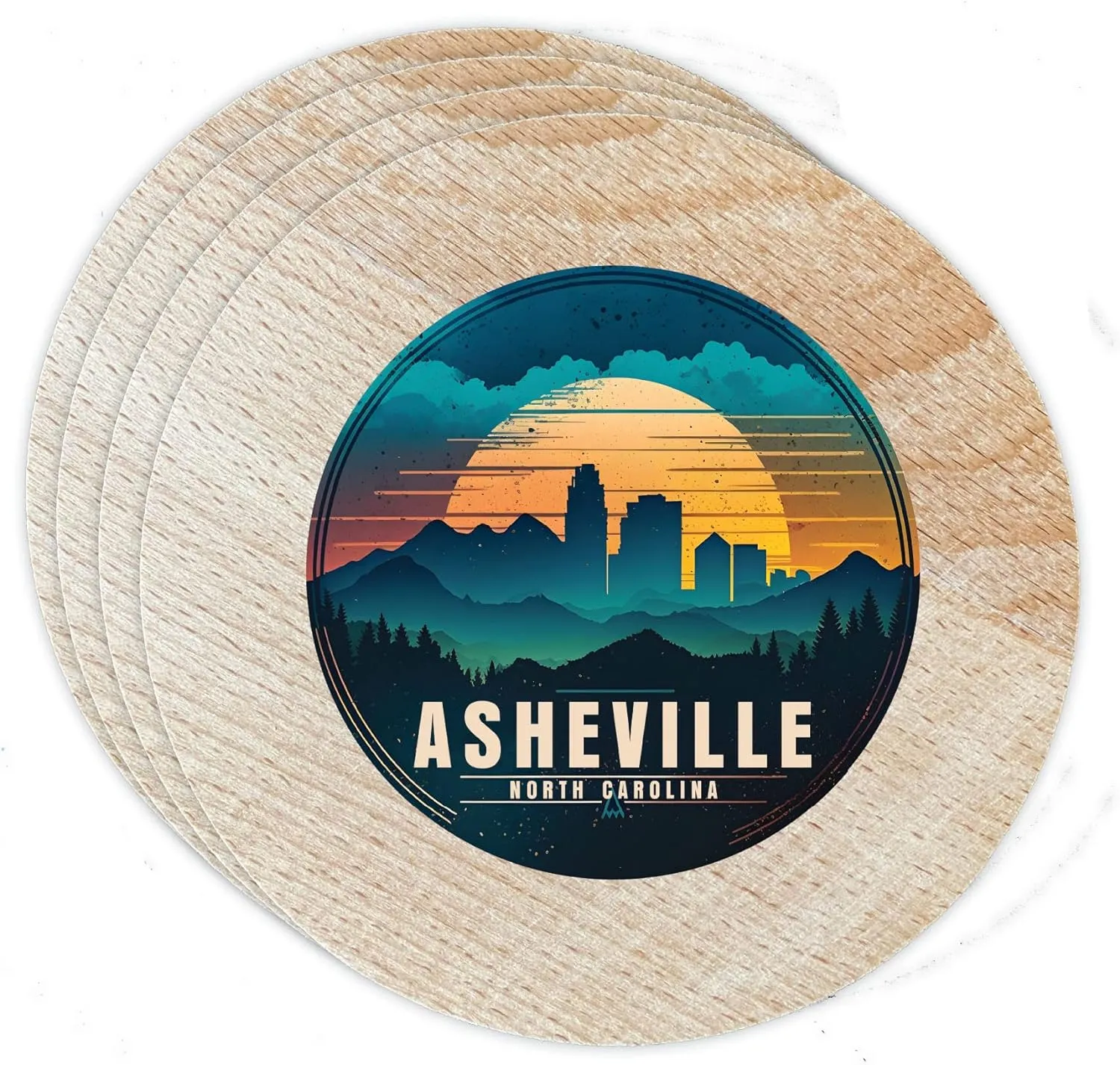 Asheville North Carolina Souvenir Coaster Wooden 3.5 x 3.5-Inch 4 Pack