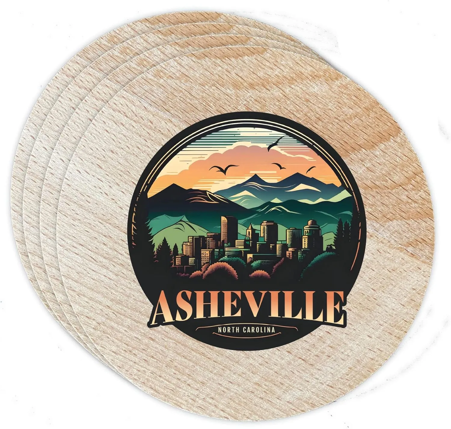 Asheville North Carolina Souvenir Coaster Wooden 3.5 x 3.5-Inch 4 Pack