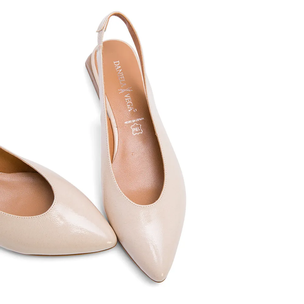 Beige Leather Slingback Flats