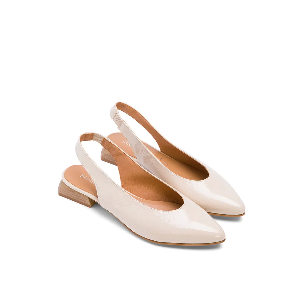 Beige Leather Slingback Flats