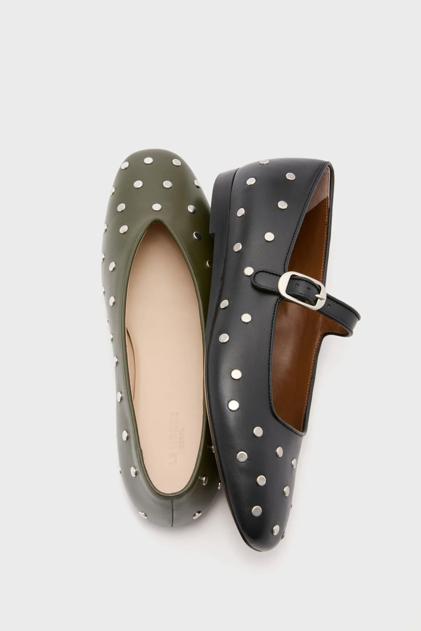 Black Classic Studded Leather Mary Janes