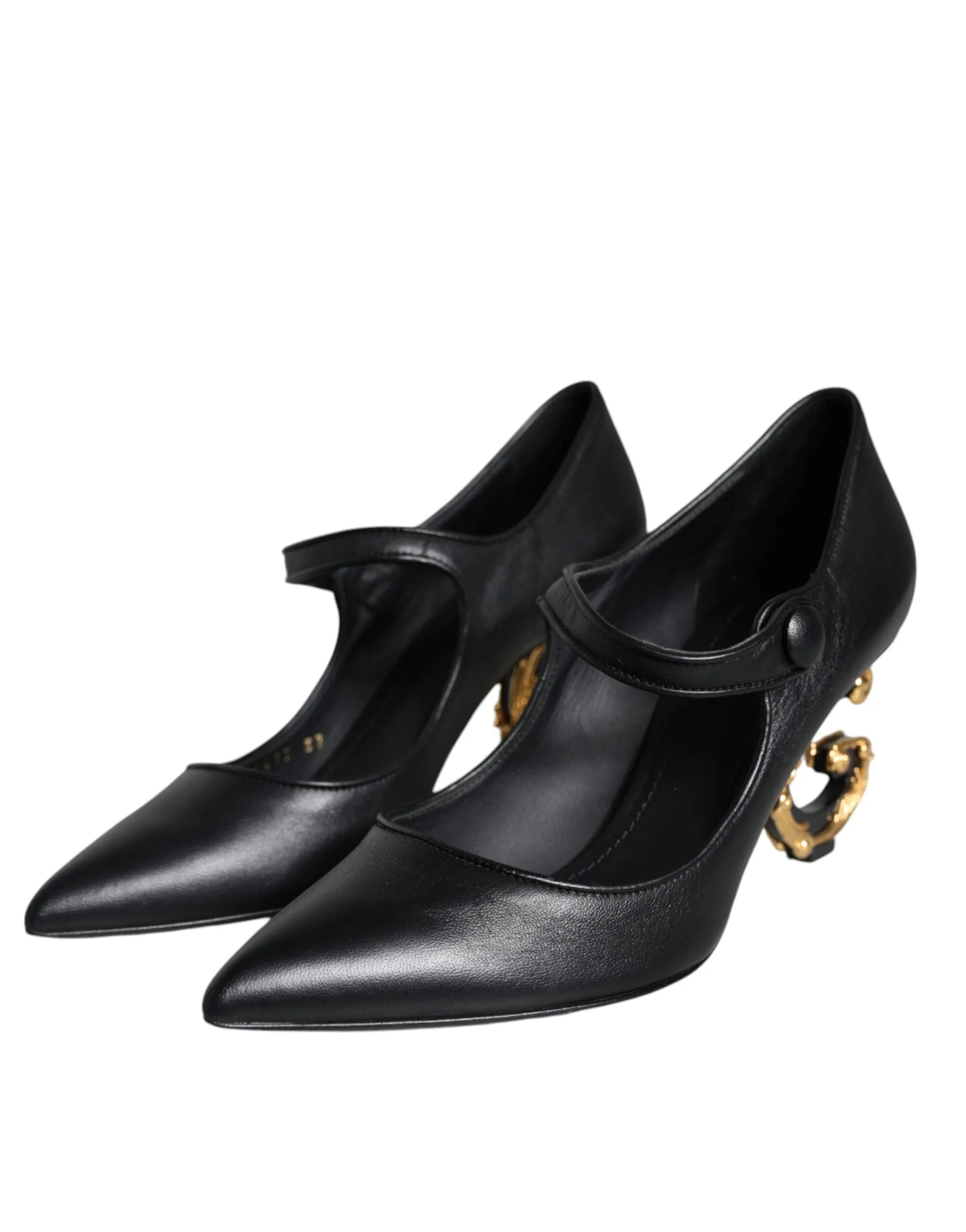 Black Leather Logo Heels Mary Janes Pumps Shoes