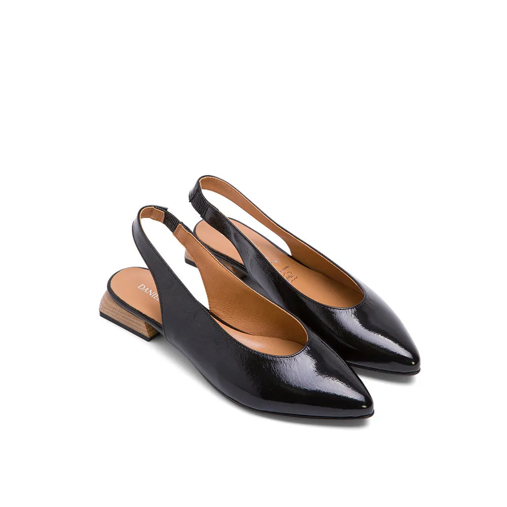 Black Leather Slingback Flats