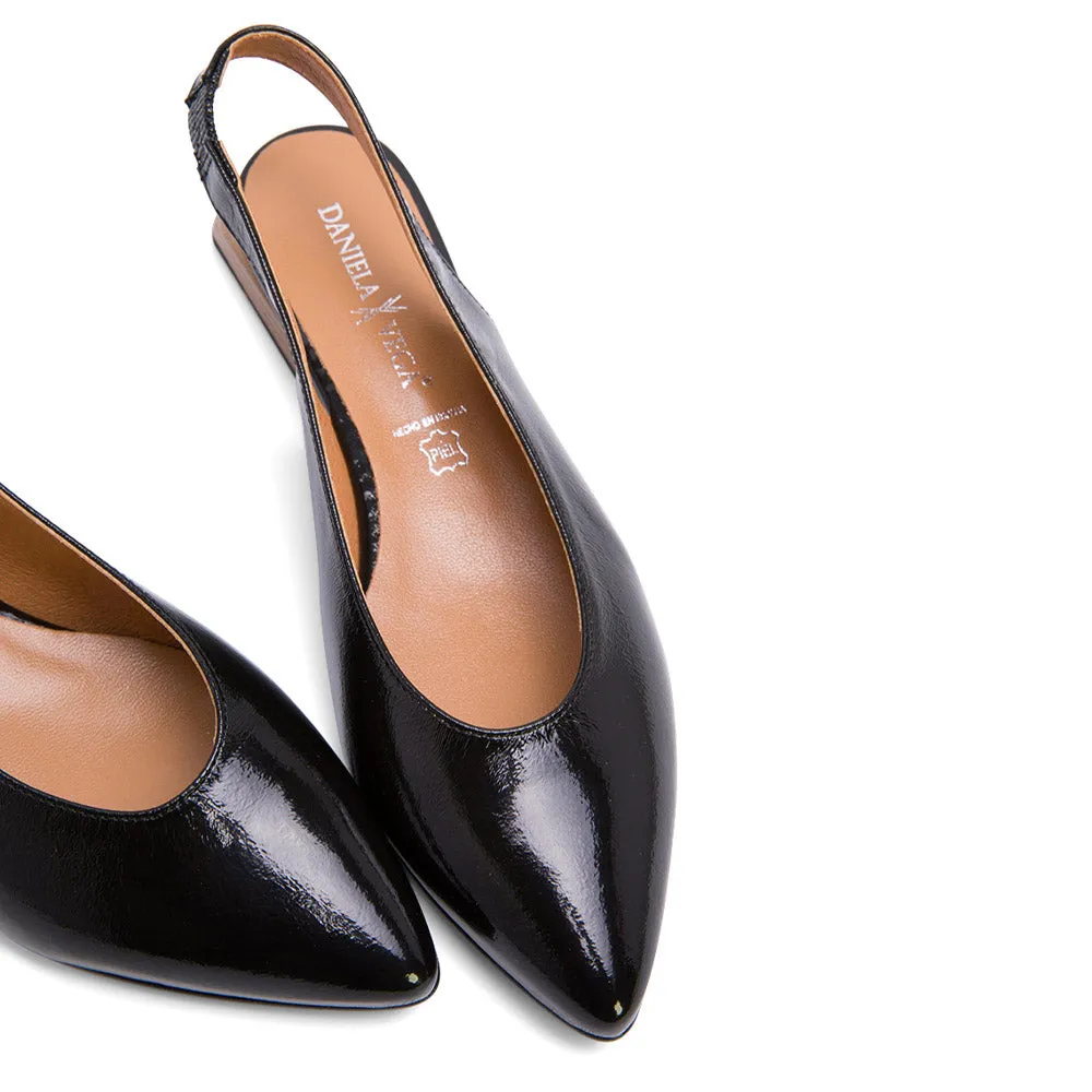 Black Leather Slingback Flats