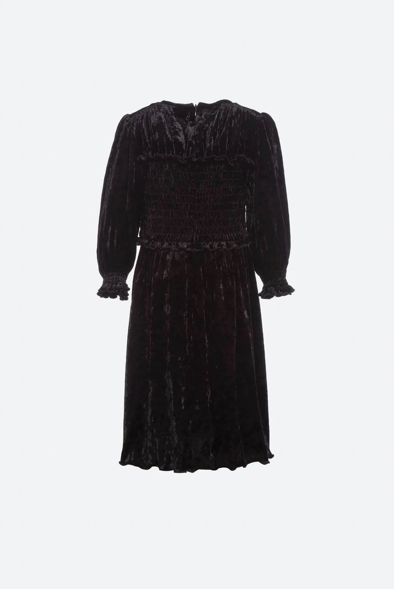 Black Malene Velvet Patchwork Longsleeve Smocked Dress