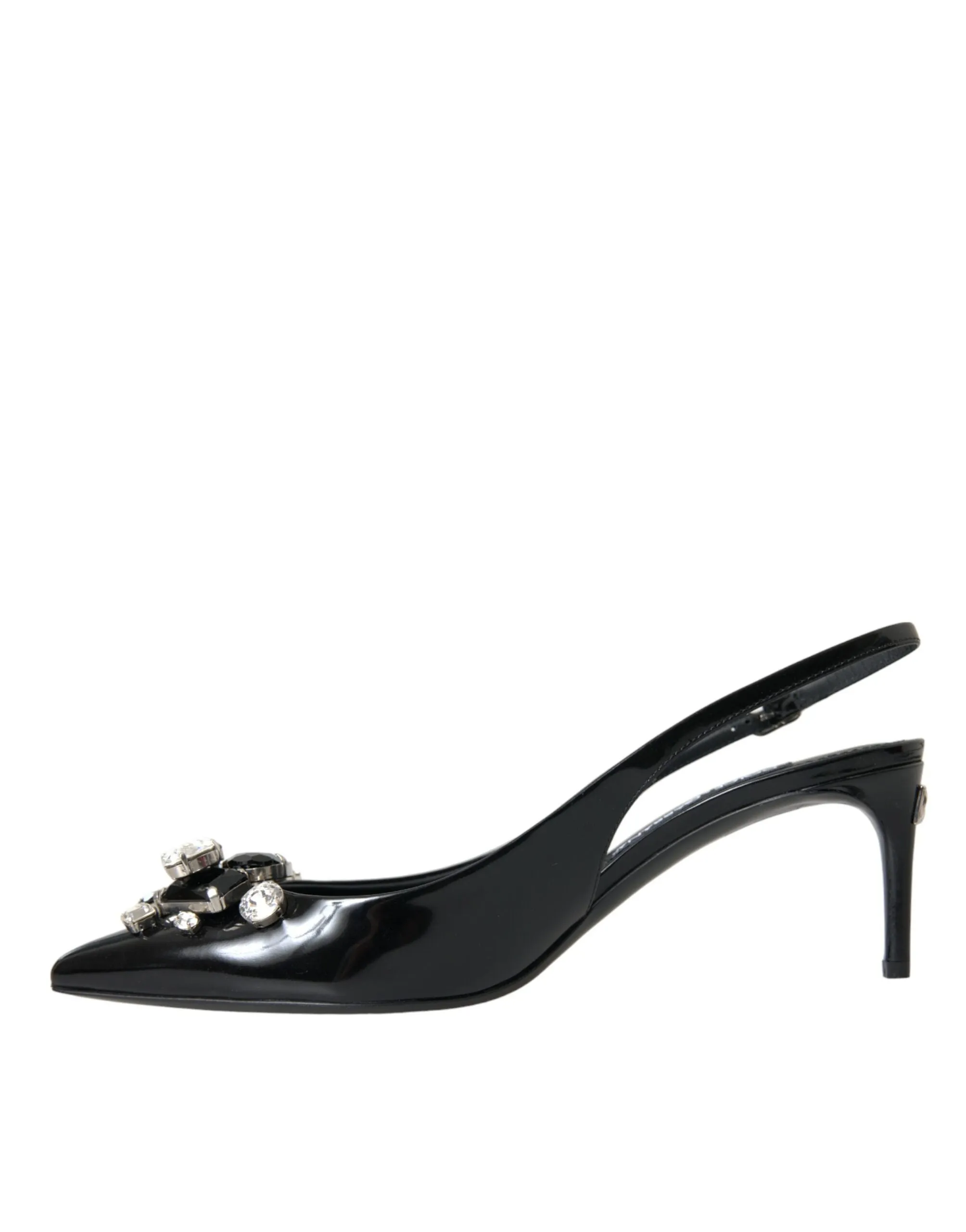 Black Patent Leather Crystal Slingback Shoes