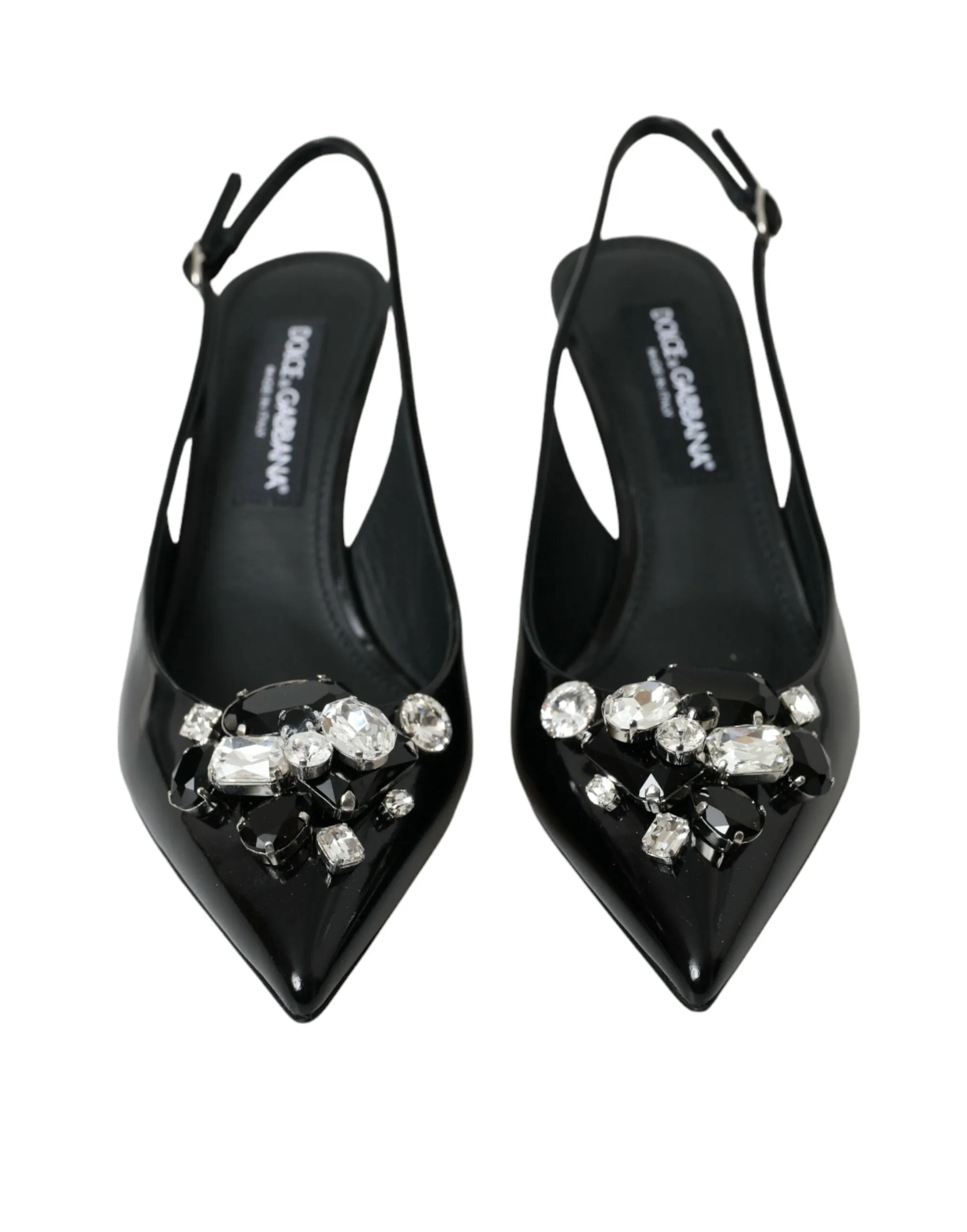 Black Patent Leather Crystal Slingback Shoes