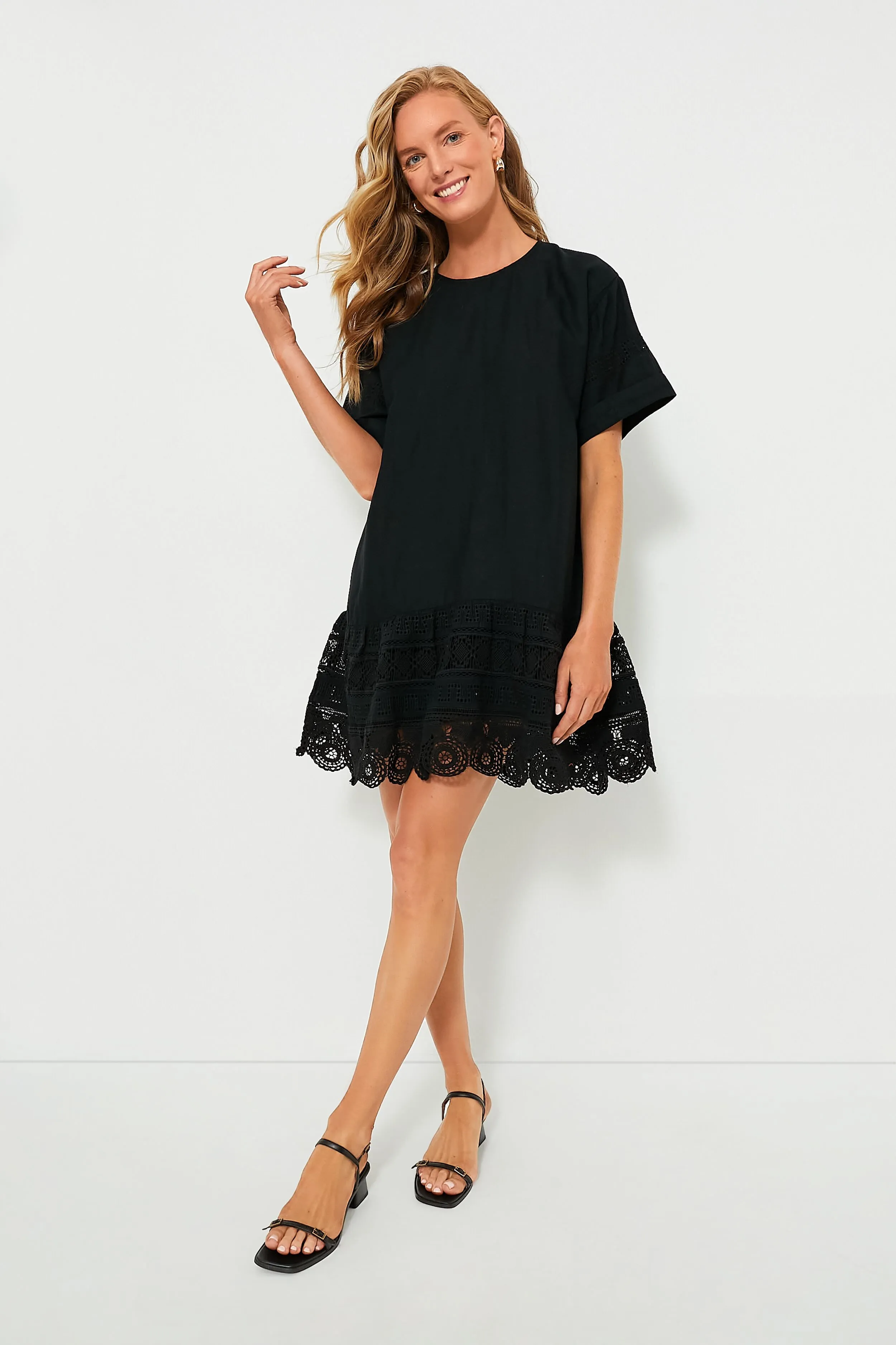 Black Rosina Embroidery Short Sleeve Tunic Dress