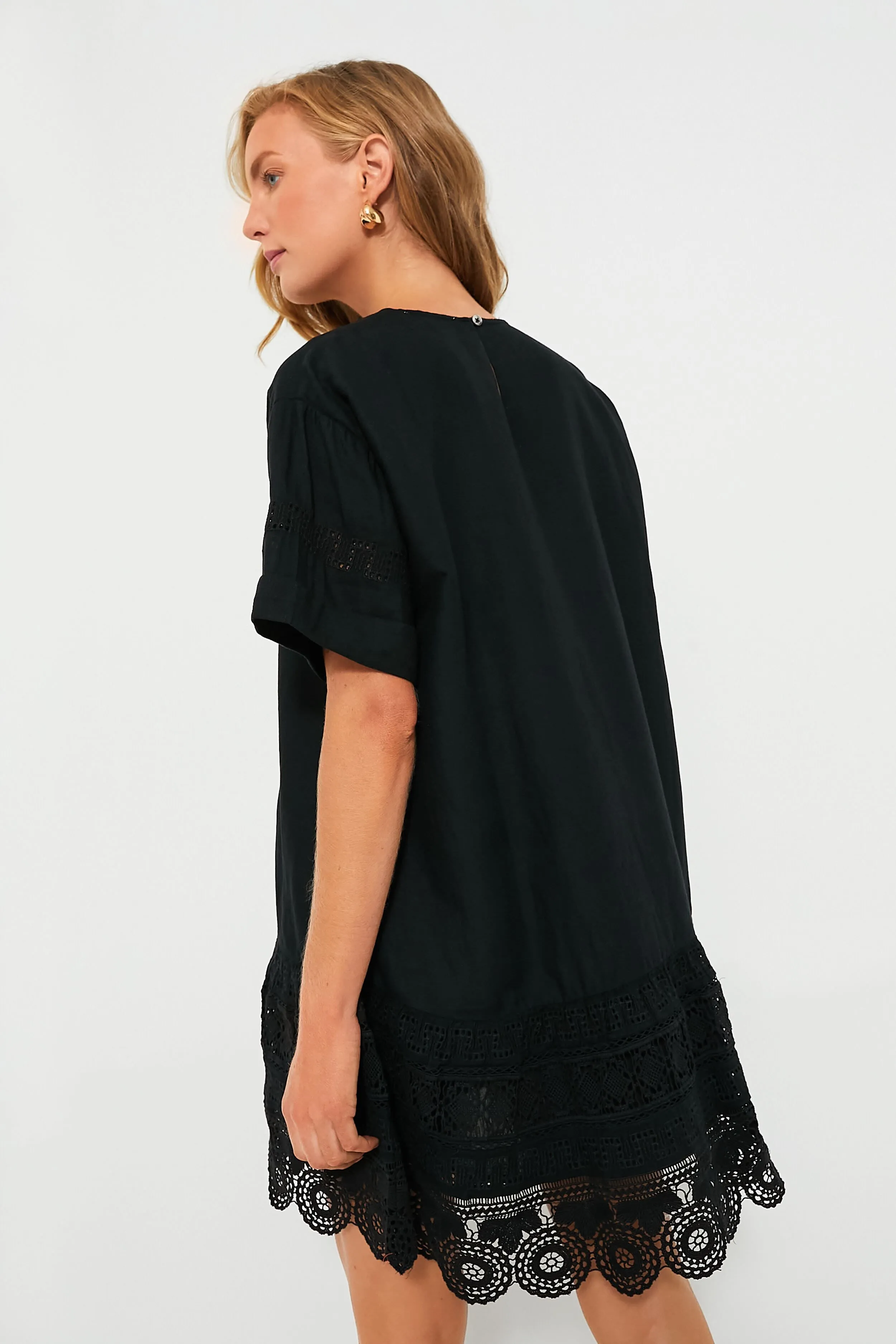 Black Rosina Embroidery Short Sleeve Tunic Dress