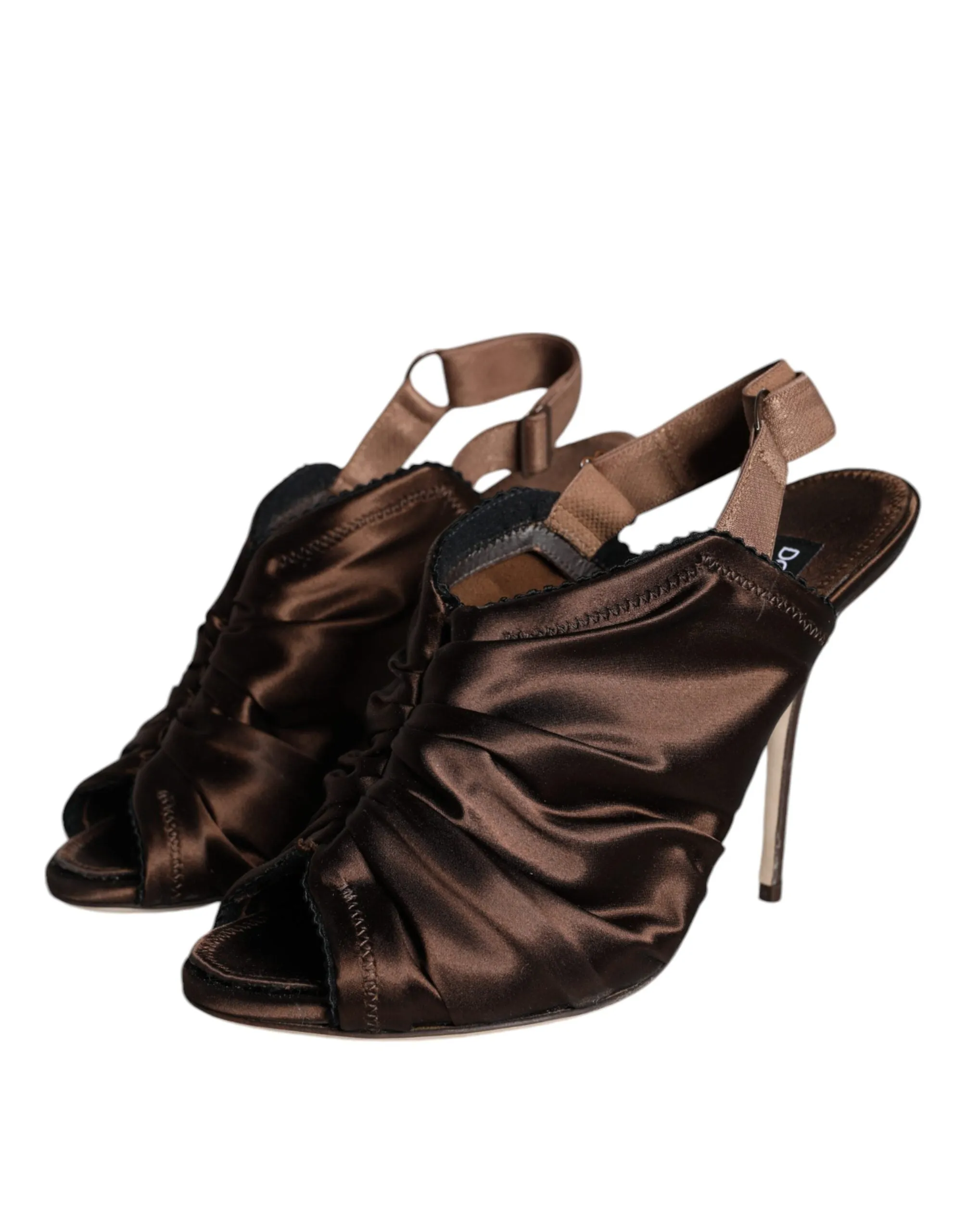 Brown Satin Slingback Heels Sandals Shoes