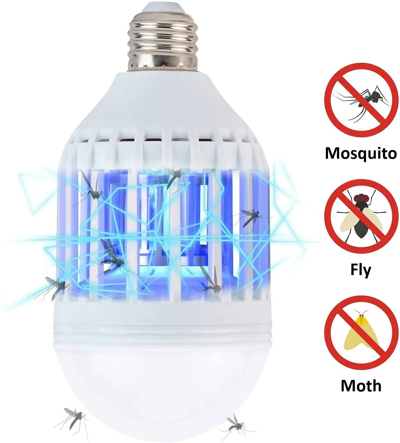 Bug Zapper Light Bulb 2 in 1 Mosquito Killer Lamp LED Electronic Insect & Fly Killer Indoor & Outdoor Insect Zapper insect traps, Fly Zapper Safe & Non-Toxic Silent & Effortless Operation pest control