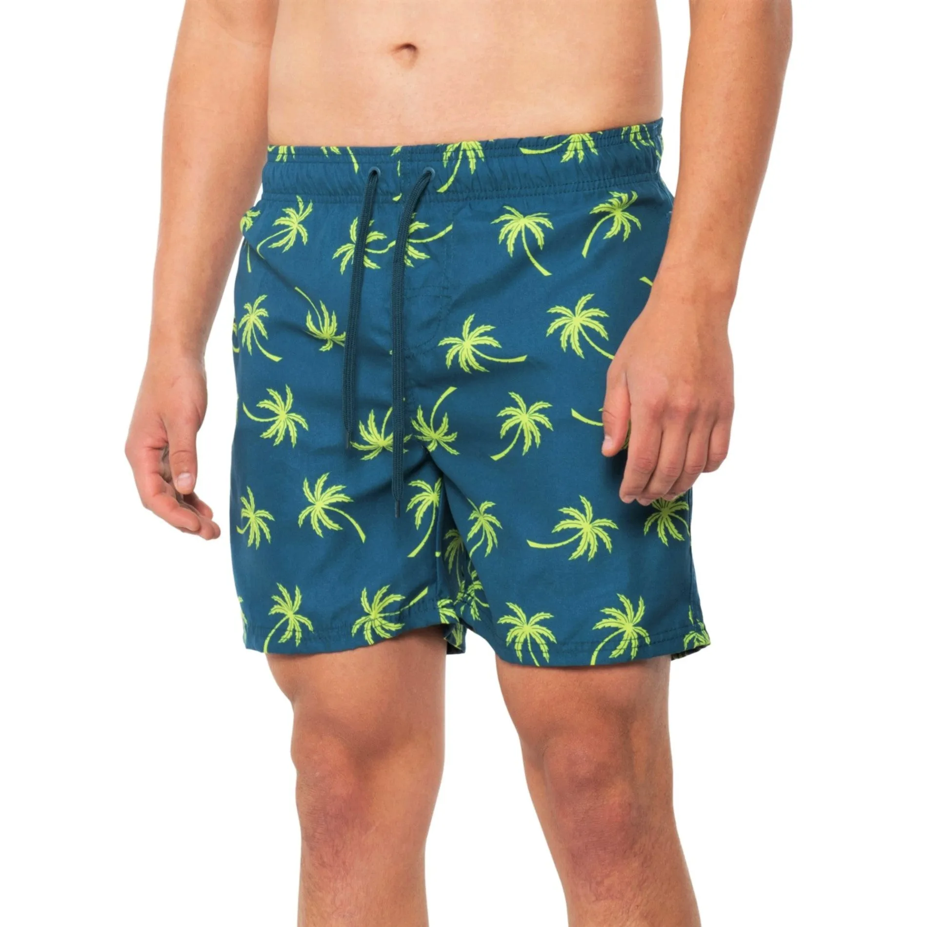 BURNSIDE APPAREL Men's Volley 6" Inseam Beach Pool Shorts Palm Print Swim Trunks