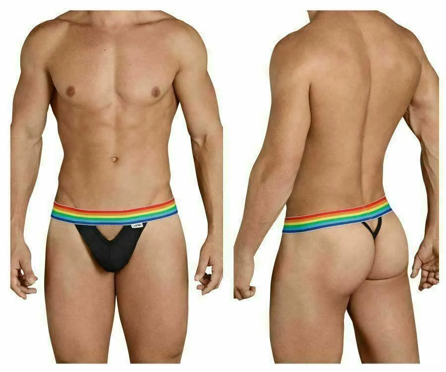 CANDYMAN Pride Thongs Romantic Sexy Gay Rainbow Flag Black 99388 1