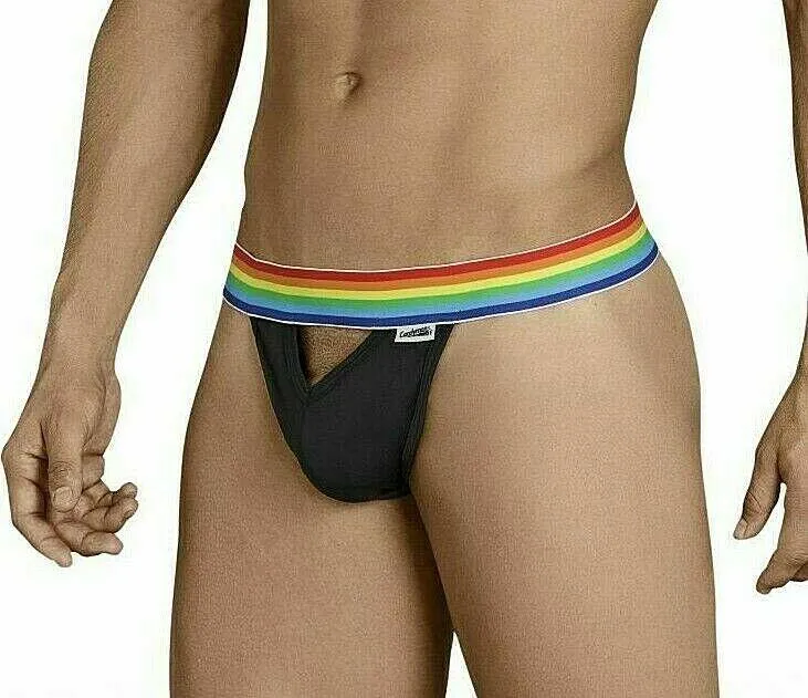 CANDYMAN Pride Thongs Romantic Sexy Gay Rainbow Flag Black 99388 1