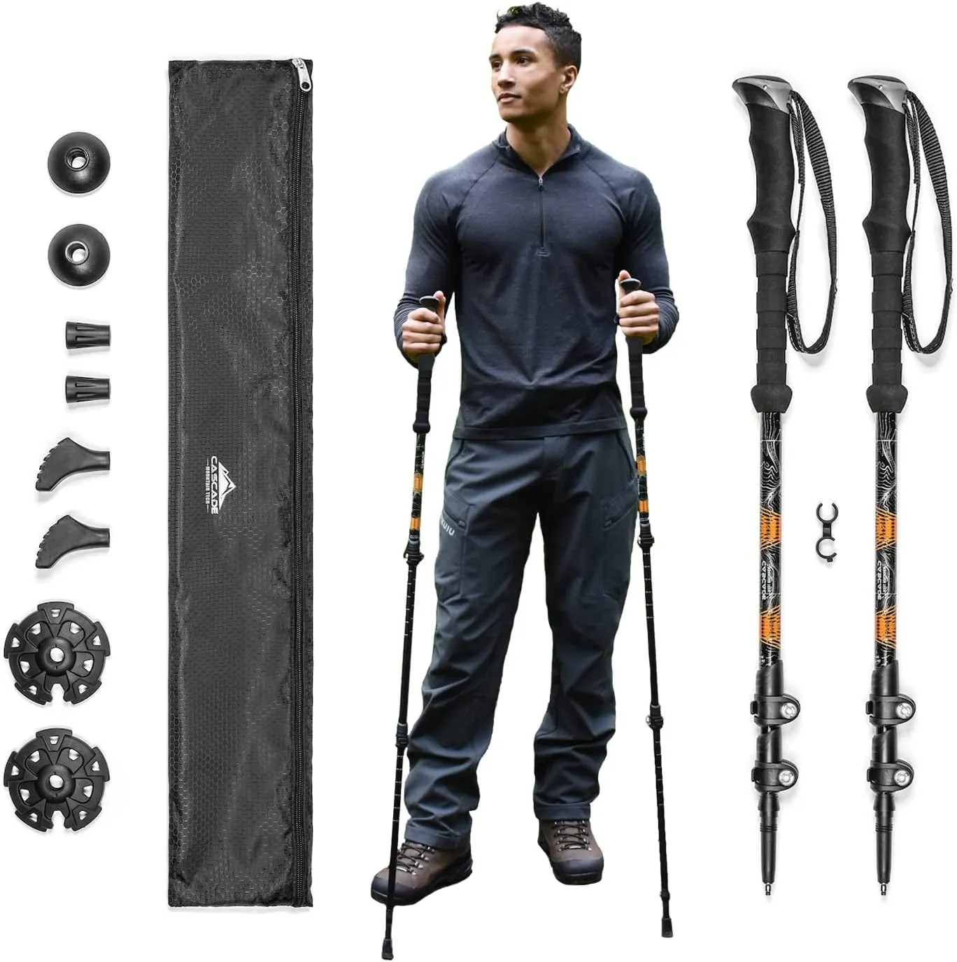 Cascade Mountain Tech Lightweight Aircraft-Grade Aluminum Trekking Poles with Extended down Grip plus Tip Kit