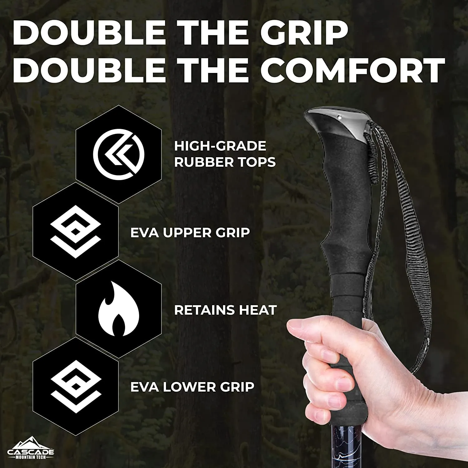 Cascade Mountain Tech Lightweight Aircraft-Grade Aluminum Trekking Poles with Extended down Grip plus Tip Kit