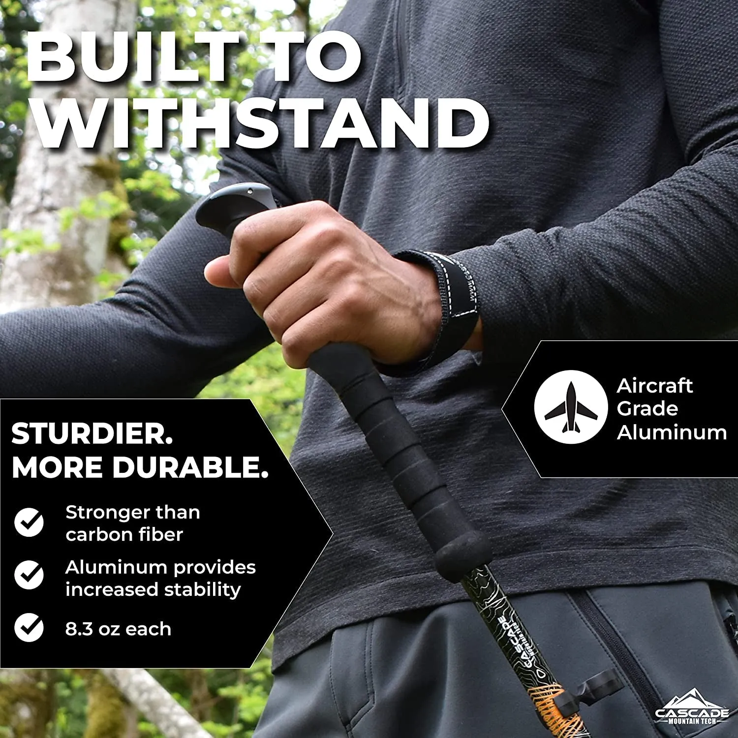 Cascade Mountain Tech Lightweight Aircraft-Grade Aluminum Trekking Poles with Extended down Grip plus Tip Kit