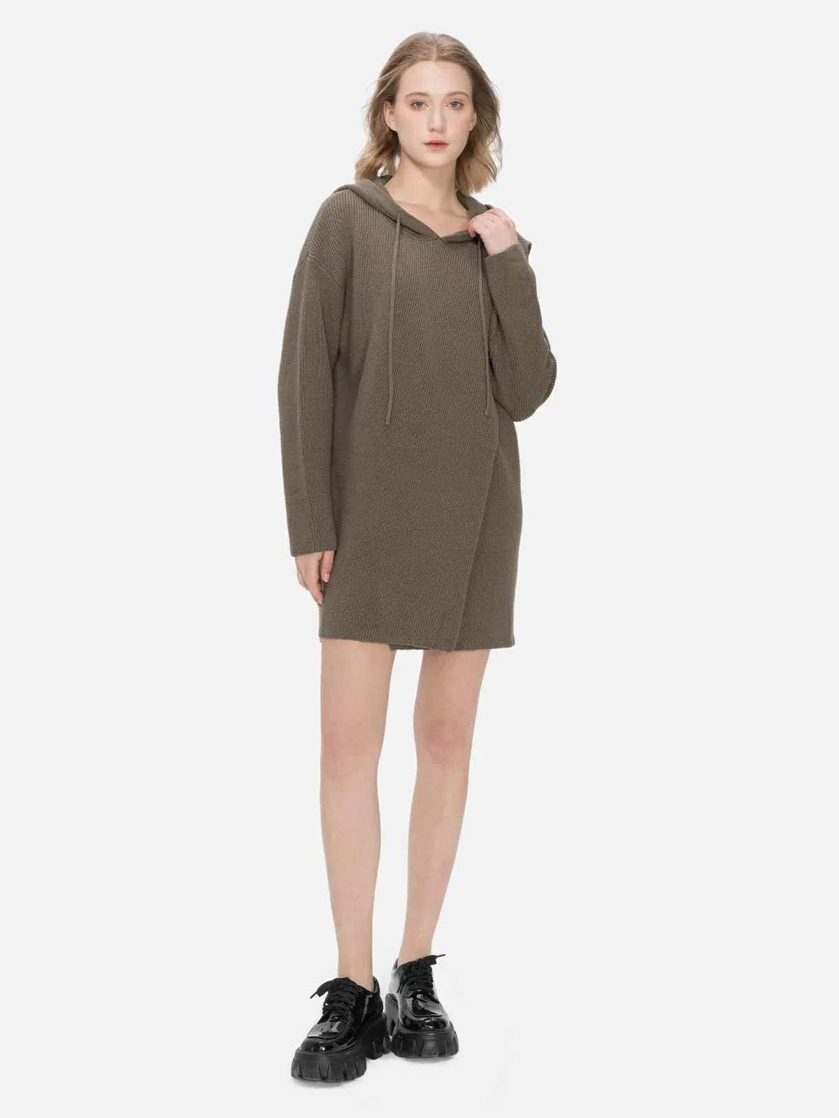 Casual Solid Color Hooded Knit Dress