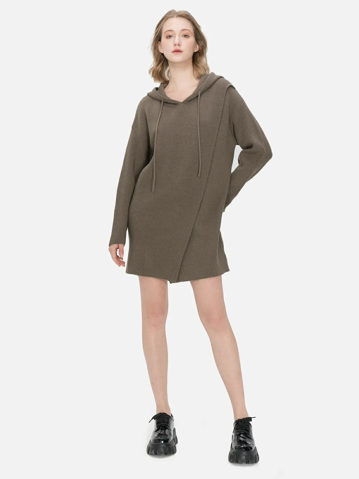 Casual Solid Color Hooded Knit Dress