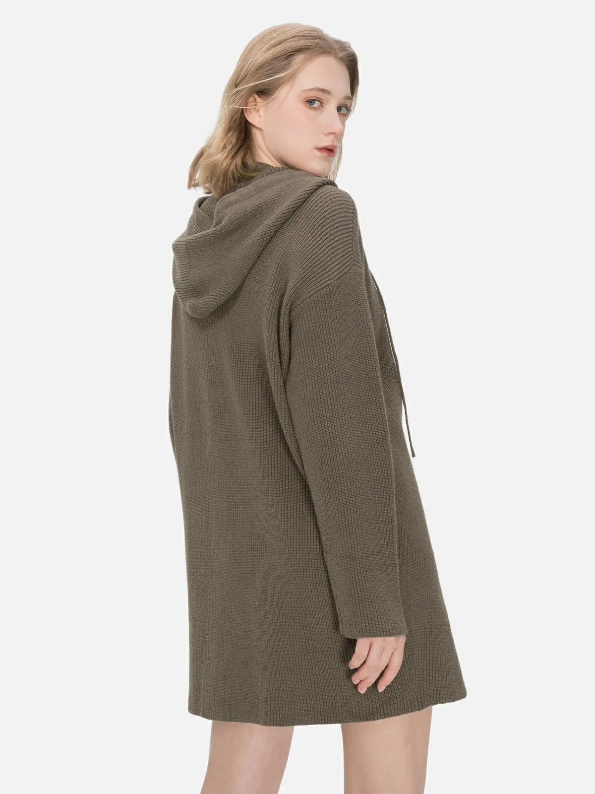 Casual Solid Color Hooded Knit Dress