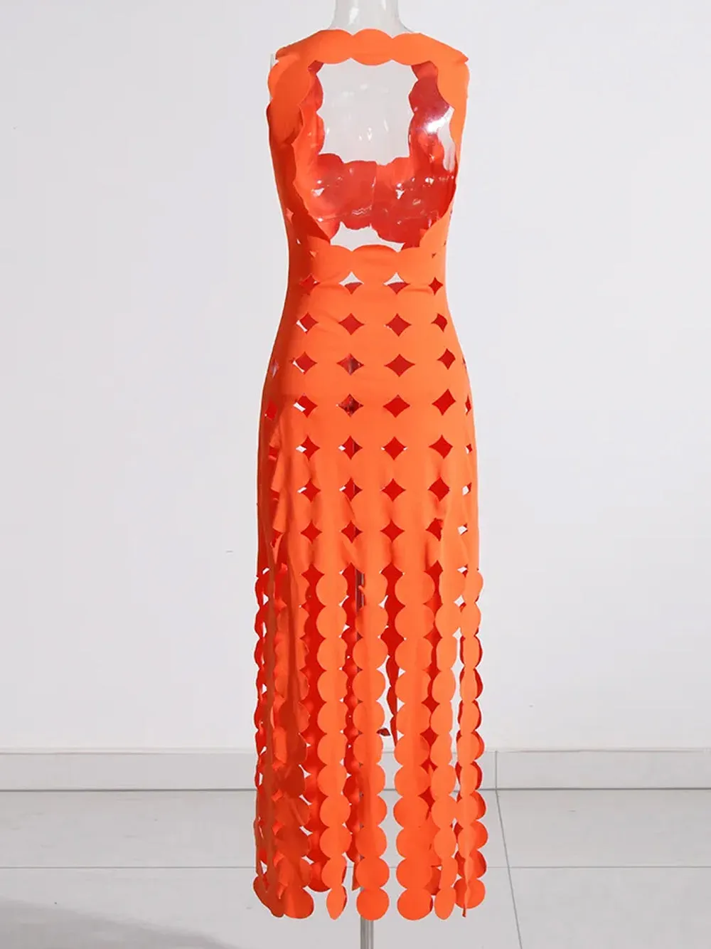 CERA Appliqué Fringe Maxi Dress in Orange