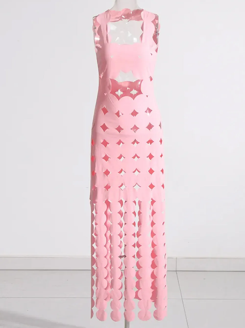 CERA Appliqué Fringe Maxi Dress in Pink