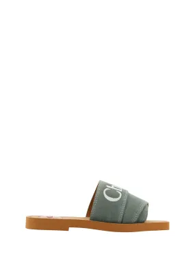 Chloé Elegant Forest Green Cotton Women's Slides