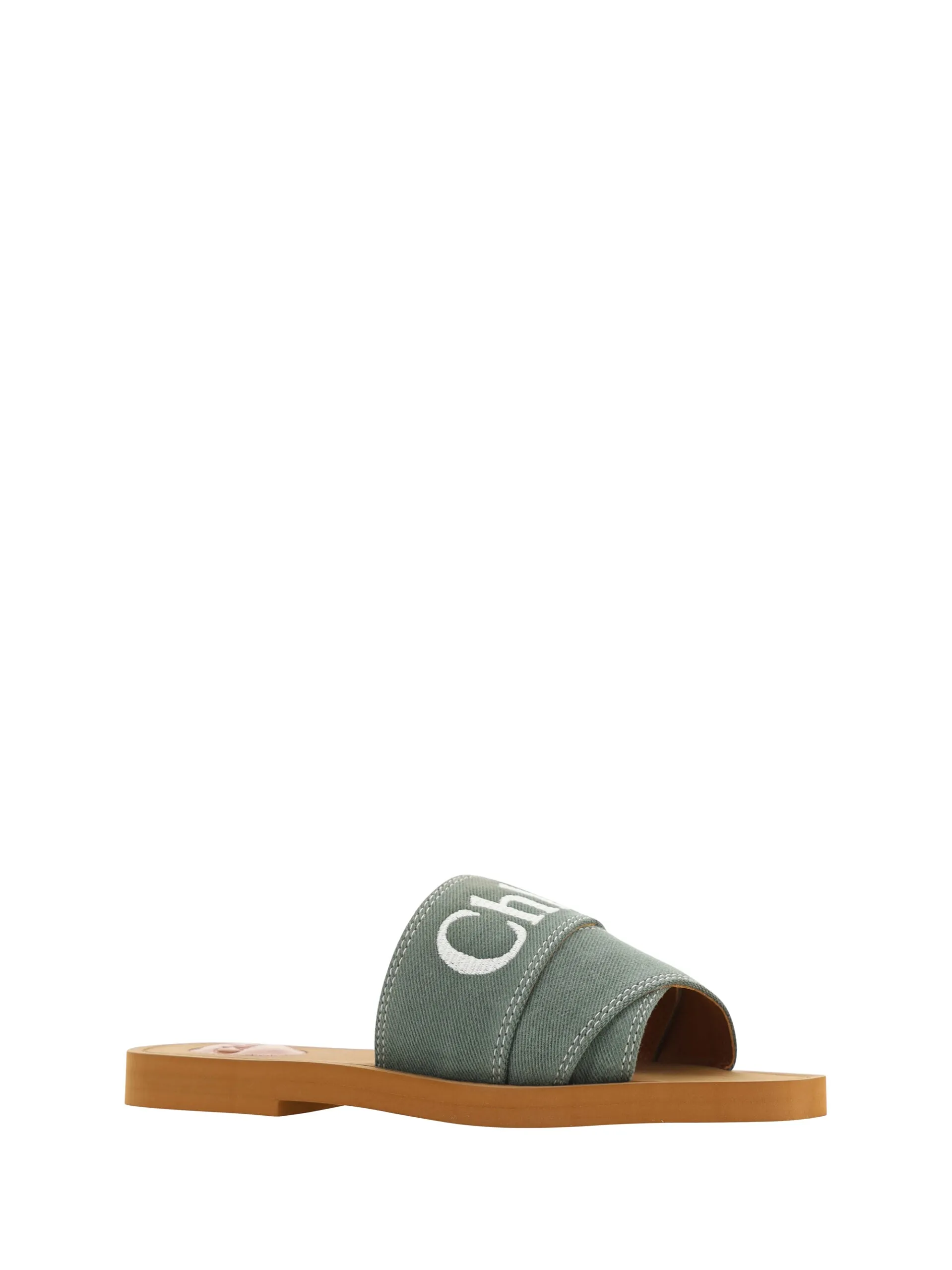 Chloé Elegant Forest Green Cotton Women's Slides