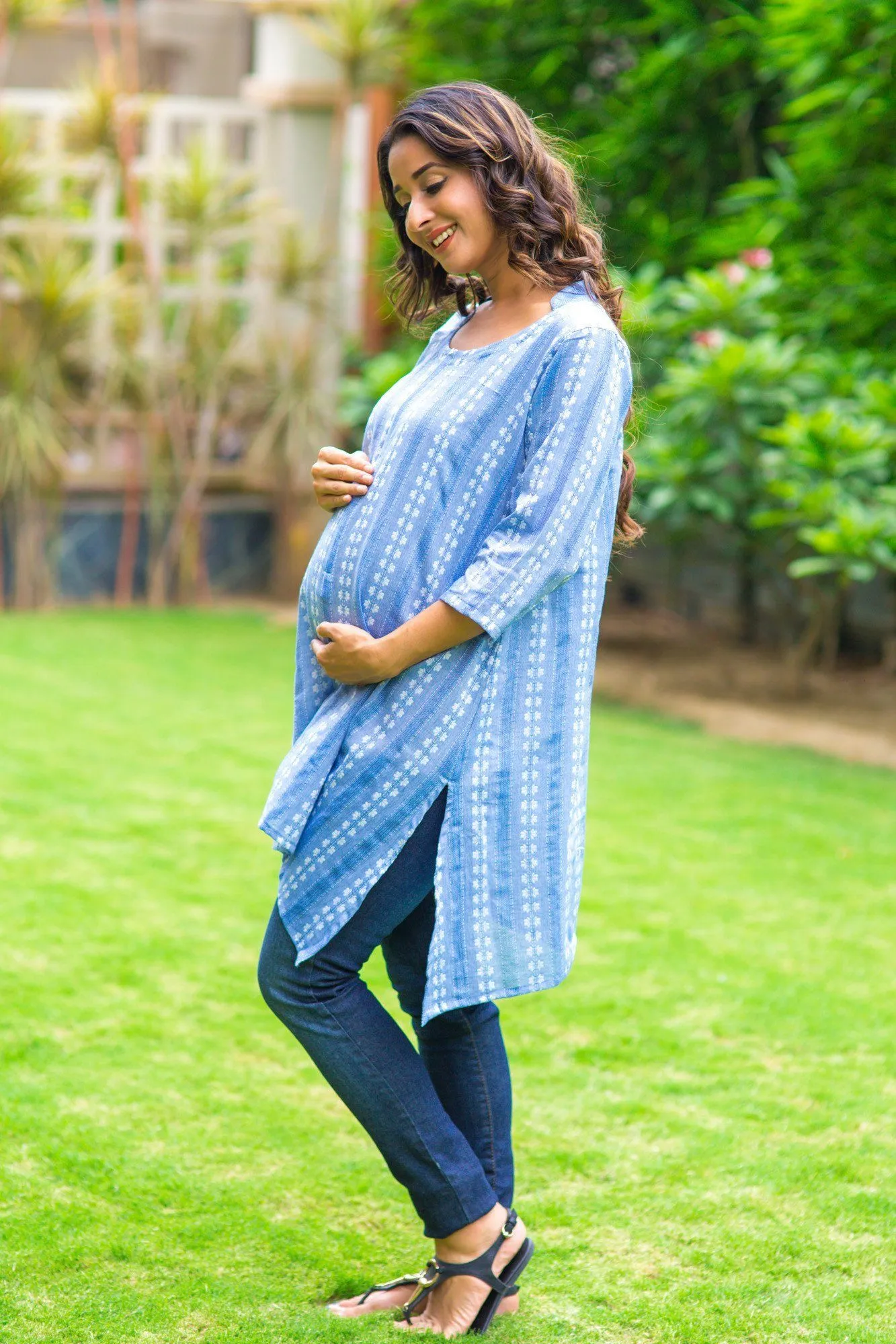 Denim Front Zip Maternity & Nursing Top