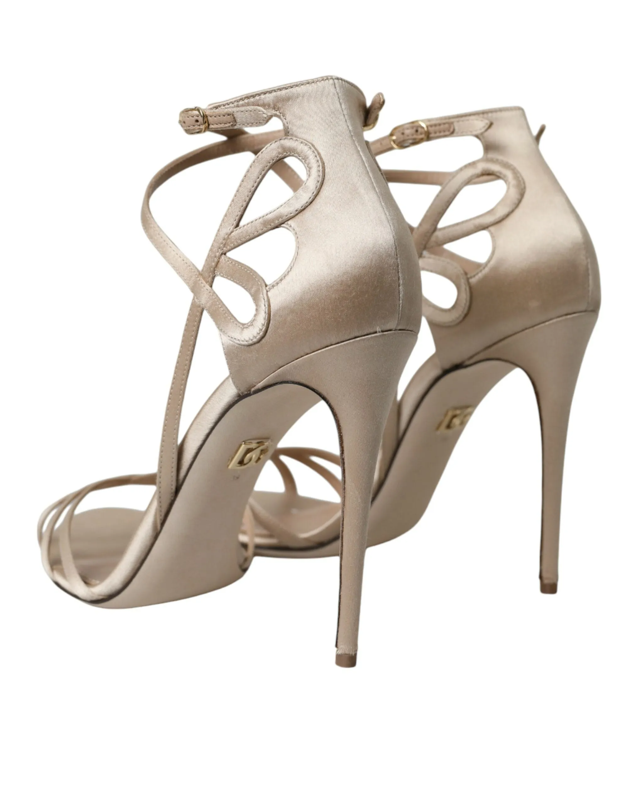 Dolce & Gabbana Beige Leather Strappy Heels Sandals Women's Shoes