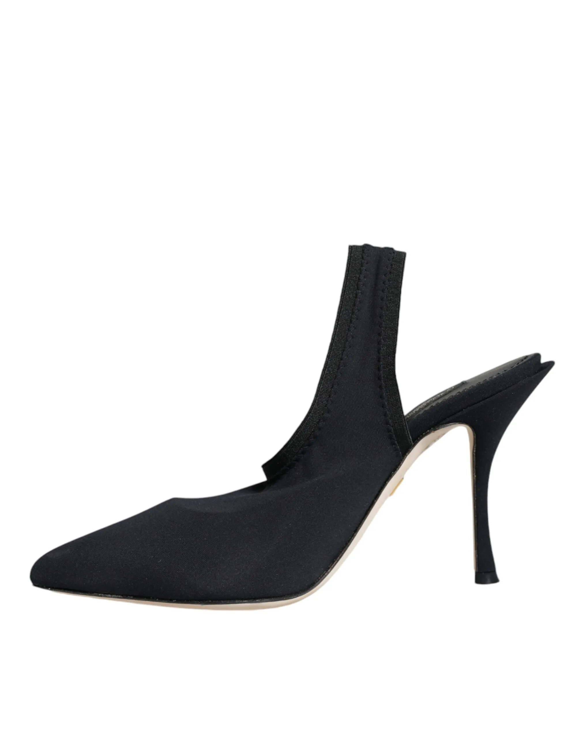 Dolce & Gabbana Black Jersey Stretch Heels Slingback Women's Shoes