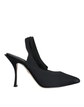 Dolce & Gabbana Black Jersey Stretch Heels Slingback Women's Shoes