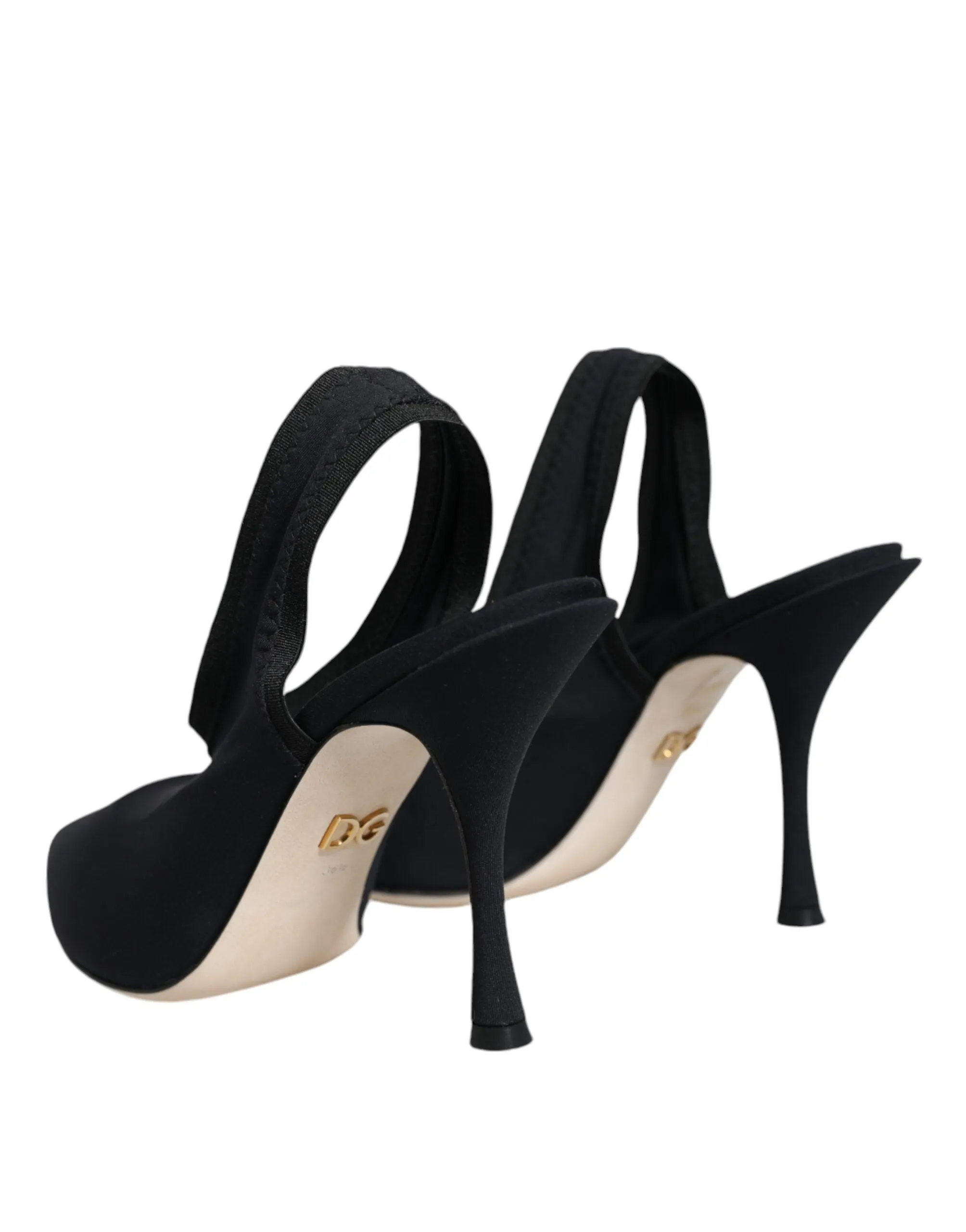 Dolce & Gabbana Black Jersey Stretch Heels Slingback Women's Shoes