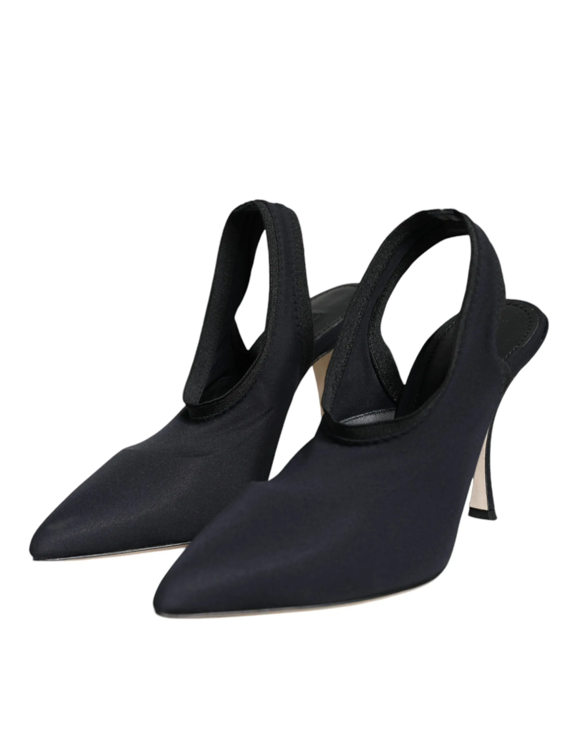 Dolce & Gabbana Black Jersey Stretch Heels Slingback Women's Shoes