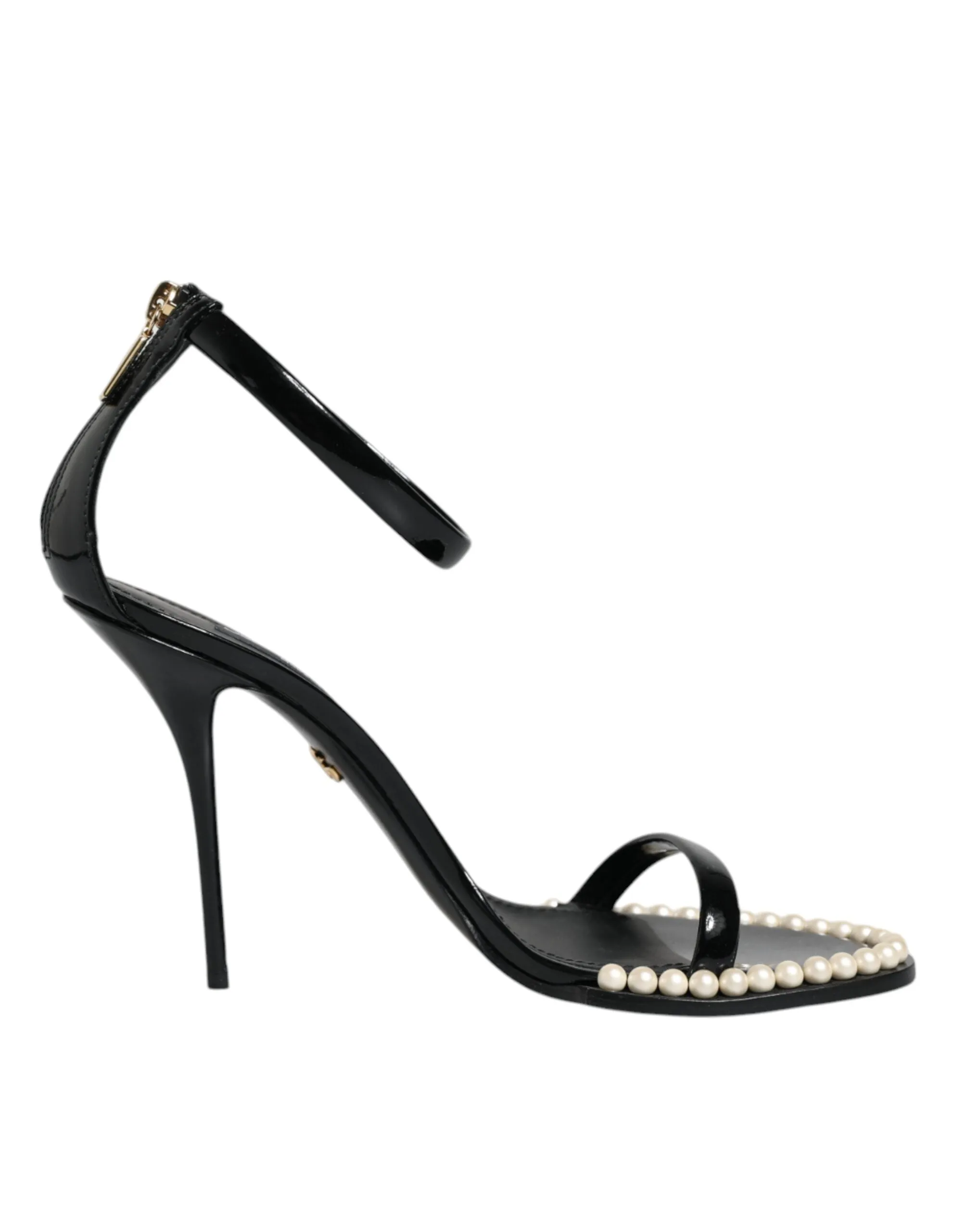 Dolce & Gabbana Black Keira Leather Faux Pearl Sandals Heels Women's Shoes (Pre-Owned)