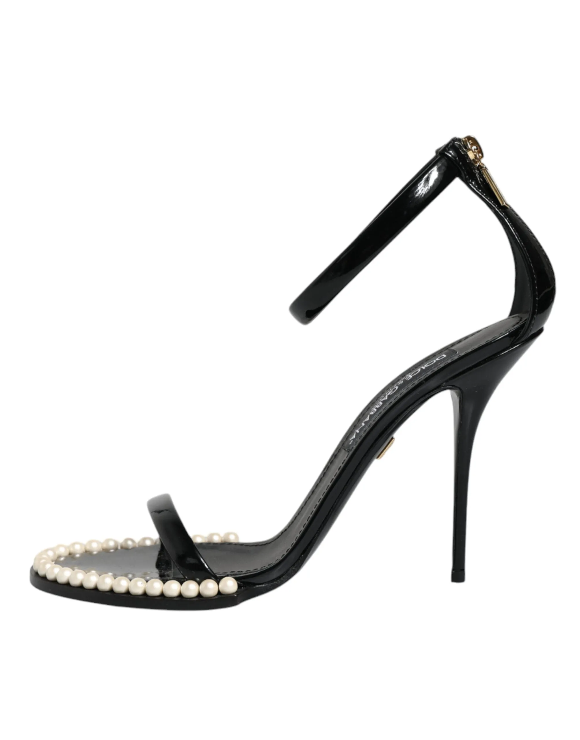 Dolce & Gabbana Black Keira Leather Faux Pearl Sandals Heels Women's Shoes (Pre-Owned)