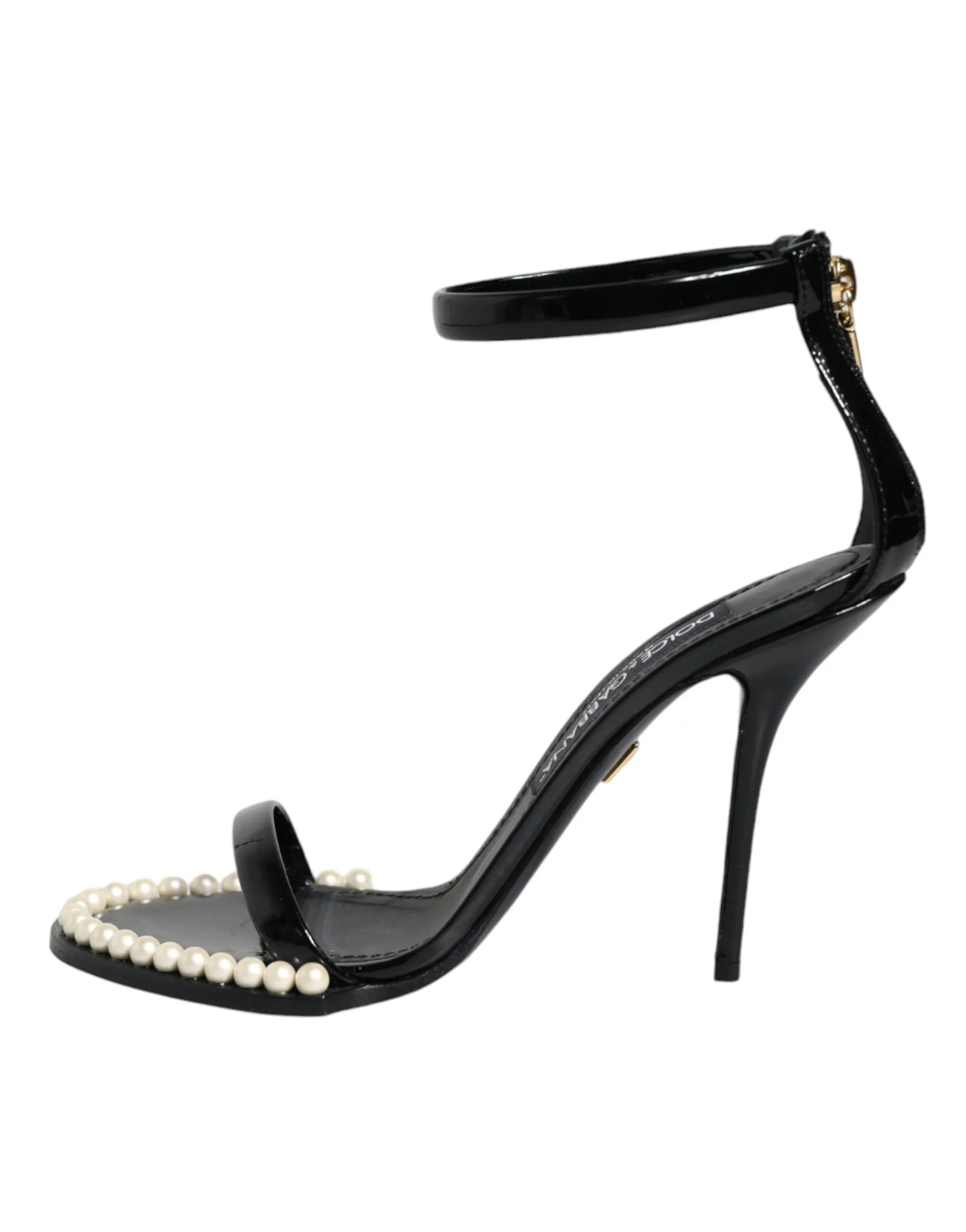 Dolce & Gabbana Black Keira Leather Faux Pearl Sandals Heels Women's Shoes (Pre-Owned)