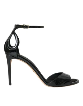 Dolce & Gabbana Black KEIRA Leather Heels Sandals Women's Shoes