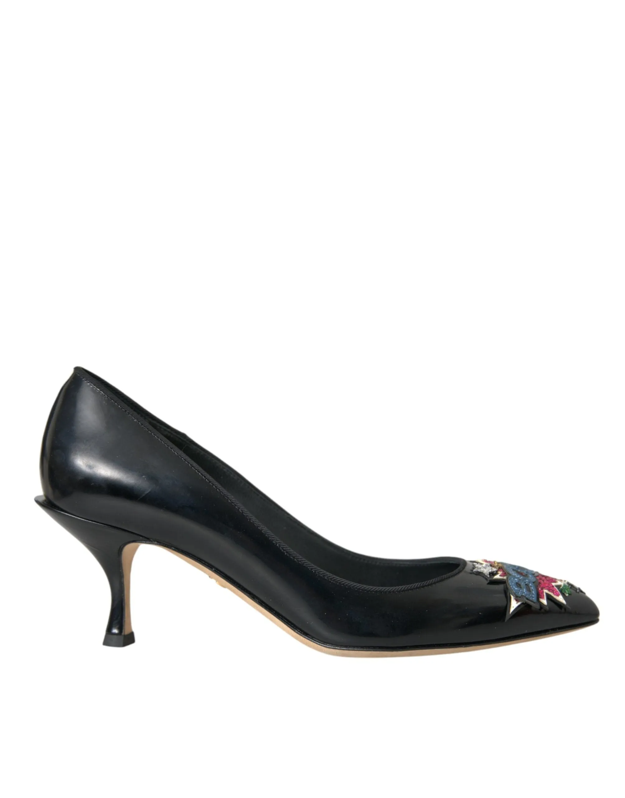 Dolce & Gabbana Black Leather BOOM Patch Heels Pumps Women's Shoes