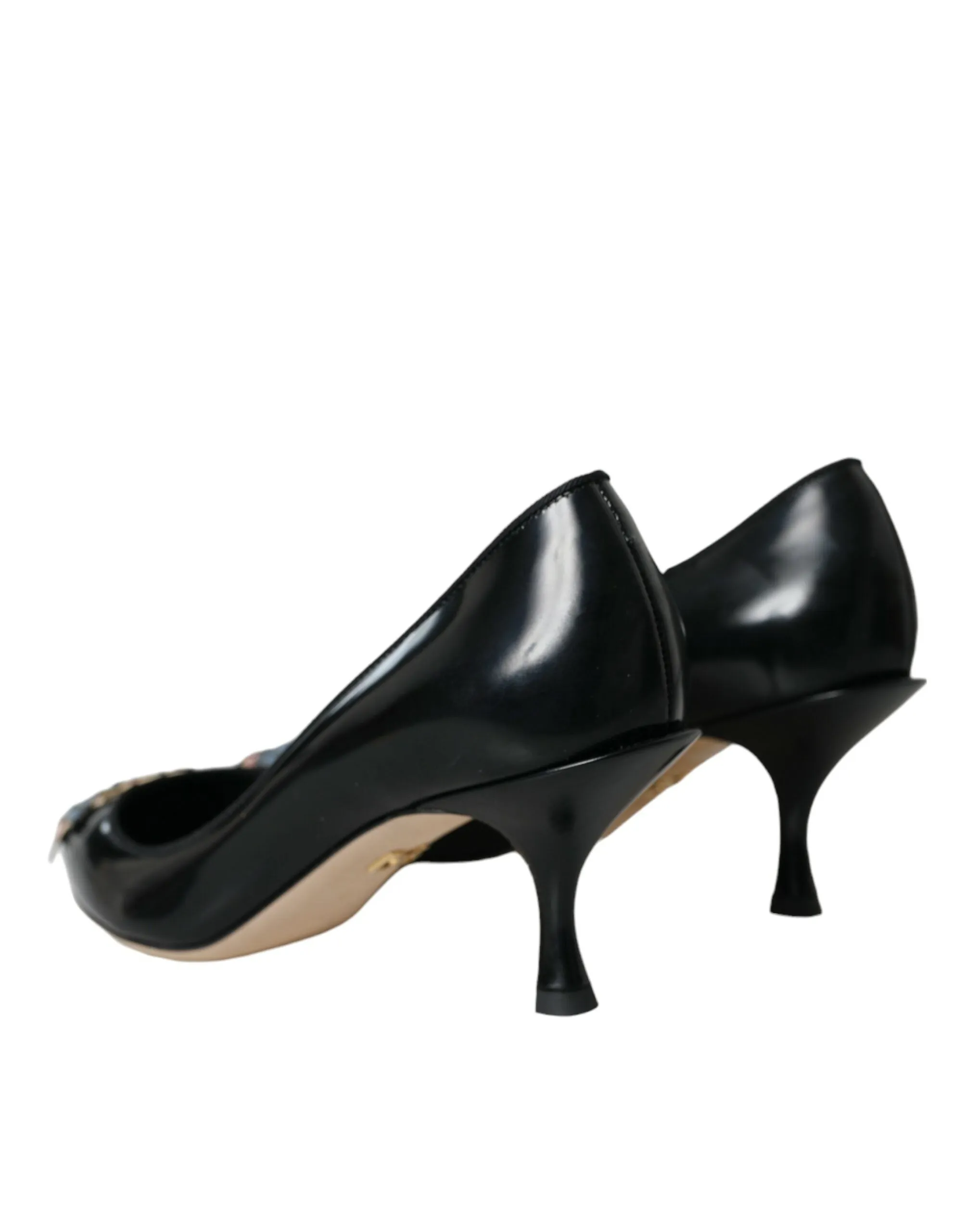 Dolce & Gabbana Black Leather BOOM Patch Heels Pumps Women's Shoes