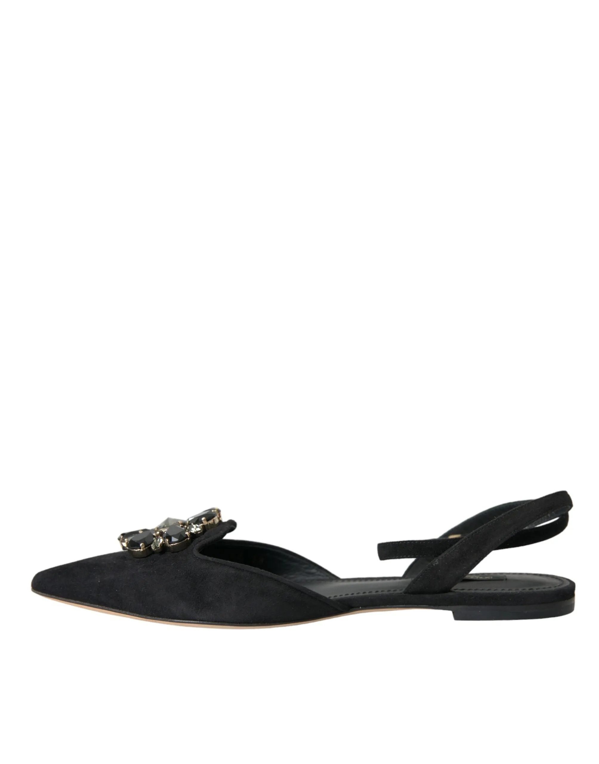 Dolce & Gabbana Black Leather Crystal Slingback Sandals Women's Shoes